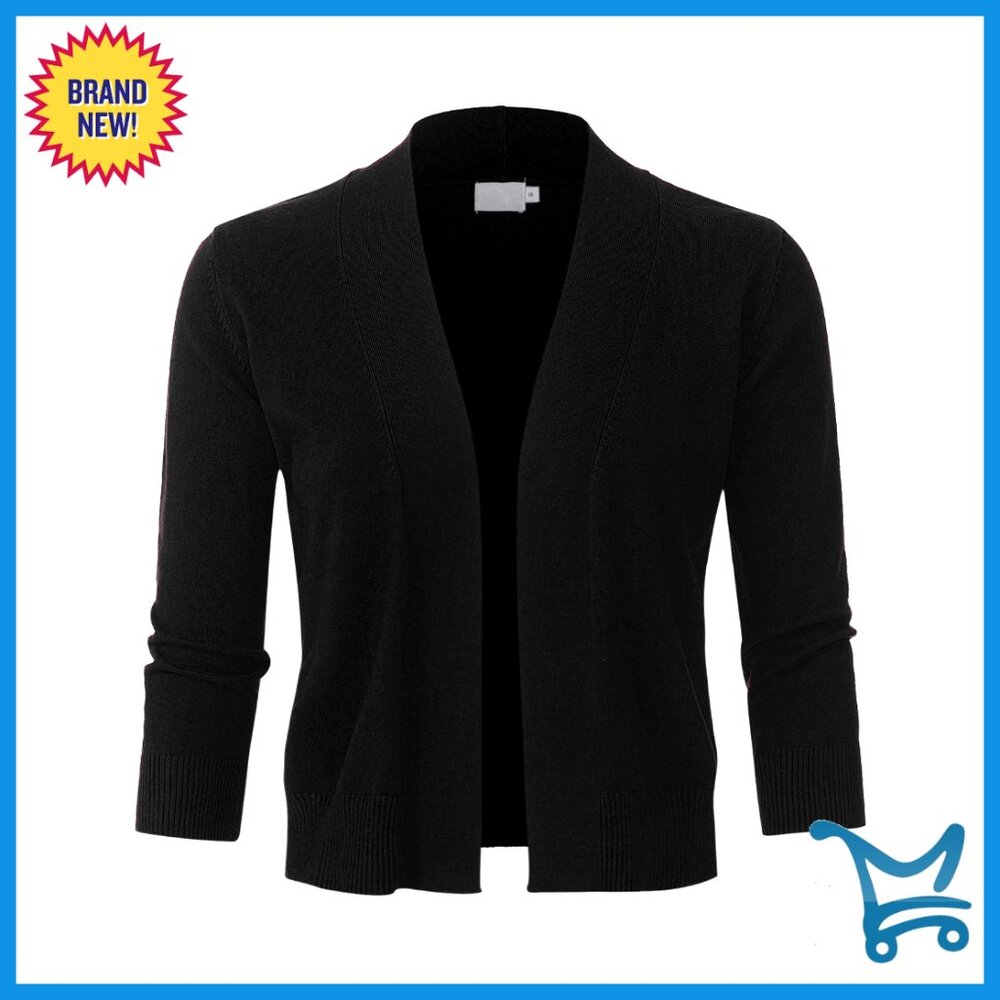 3/4 Sleeve Open Front Cropped Bolero Cardigan Viscose Blend